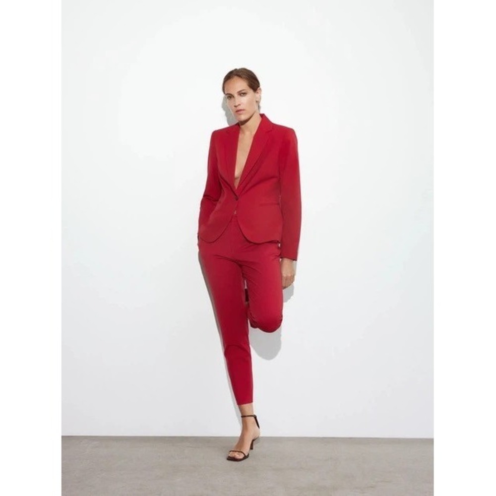 ZARA Red Tailored Blazer Jacket Single Button Solid Bright Festive Size 4